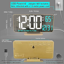 Load image into Gallery viewer, KOSUMOSU Dual Alarm Clock 6.7in Gold Desk Clock with Dimming, 12/24h, Seconds, Date, Day of Week, Temp, Digital LED Clock for Bedroom, Digital Calendar Clocks for Living Room Gold Desk Accessories
