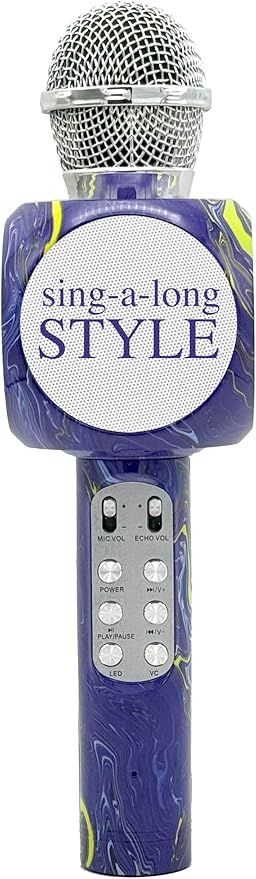 Sing-Along Bling Bluetooth Karaoke Microphone and Bluetooth Stereo Speaker All-in-One (Swirl Purple)