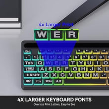 Load image into Gallery viewer, MARVO Large Print Backlit Keyboard, WK712 Wired Computer Keyboard with 7 Colors &amp; 11 Modes Backlight, Silent Light Up Keyboard with Tablet Phone Holder, Full-Size Gaming Keyboard for Windows, Mac
