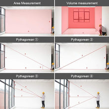 Load image into Gallery viewer, Huepar Laser Distance Meter 393Ft with Li-ion Battery &amp; Electric Angle Sensor, Backlit LCD Laser Measure M/in/Ft with High Accuracy Multi-Measurement Modes, Pythagorean, Distance, Area&amp;Volume
