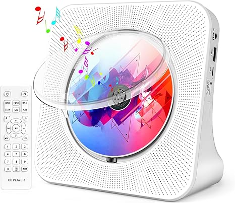 Desktop CD Player with Speakers, ROADOM Home Bluetooth CD Player with Hi-Fi Stereo Sound,Remote Control,Supports CD/Bluetooth/FM Radio/U Disk/AUX/Timer/Repeat