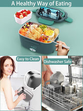 Load image into Gallery viewer, Buddew Electric Lunch Box 80W Food Heater for Adults, 12/24/110V Portable Lunch Warmer Upgraded Heated Lunch Box for Car/Truck/Office with SS Fork&amp;Spoon and Insulated Carry Bag (Green)
