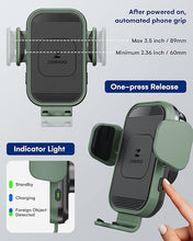 Load image into Gallery viewer, [Upgraded Version] ZeeHoo Wireless Car Charger,15W Fast Charging Auto-Clamping Car Mount, Dash, Air Vent Charging Car Phone Holder for iPhone 14 13 12 11, Samsung Galaxy S23+ S22, etc. (DarkGreen)
