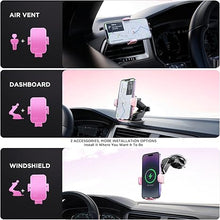 Load image into Gallery viewer, Wireless Car Charger,?7 Colored LED Backlit? 15W Auto Clamping Car Charger Phone Mount Holder fit for iPhone 14 13 12 Mini Pro Max 11 XR XS, Samsung Galaxy S23 Ultra S22 S21+ S10+ Note 20, etc - Pink
