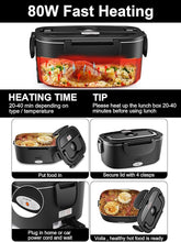 Load image into Gallery viewer, Buddew Electric Lunch Box 80W Food Heater for Adults, 12/24/110V Portable Lunch Warmer Upgraded Heated Lunch Box for Car/Truck/Office with SS Fork&amp;Spoon and Insulated Carry Bag (Black)
