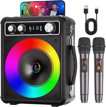 Load image into Gallery viewer, Karaoke Machine, Portable Bluetooth Karaoke Speaker with 2 Wireless Microphones, PA System for Adults Kids with LED Lights, Supports REC/FM/AUX/USB/TF for Home Party
