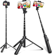 Load image into Gallery viewer, BZE Selfie Stick,62 inches Long Extendable Selfie Stick Tripod, Phone Tripod with Wireless Remote Shutter,Group Selfies/Live Streaming/Video Recording Compatible with All Cellphones
