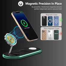 Load image into Gallery viewer, 2025 Upgraded 3 in 1 Charging Station for Apple Devices, Fast Magnetic Mag-Safe Wireless Charger Stand for iPhone 16/15/14/13/12 Series &amp; Apple Watch 1-9/Ultra &amp; AirPods Pro (Forest Green)
