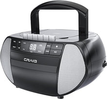 Load image into Gallery viewer, Craig Portable Top-Loading CD Boombox with AM/FM Stereo Radio and Cassette Player/Recorder in Black | Cassette Player/Recorder | LED Display (Black/Gray)
