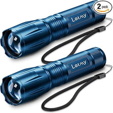 Load image into Gallery viewer, LETMY Tactical Flashlight - 2 Pack LED Flashlights High Lumens - Portable Handheld Flash Light, 5 Modes Zoomable Waterproof Flashlights for Home Emergency Camping- Blue
