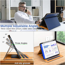Load image into Gallery viewer, Case for iPad Air 11-inch M2 (2024), iPad Air 5th/4th Generation 10.9'' (2022/2020), iPad Pro 11 (4th/3rd/2nd/1st Gen), Multi-Angle Stand Folio Cover with Pencil Holder &amp; Pocket, Navy Blue
