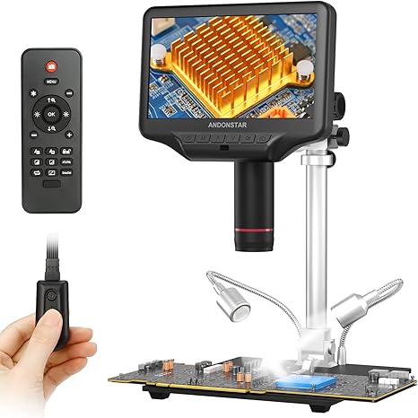 Andonstar AD407 Pro 3D HDMI Soldering Digital Microscope with Pro Metal Stand 4MP UHD and 7 inch Adjustable LCD Screen USB Video Microscopes for Phone Repairing SMT SMD DIY