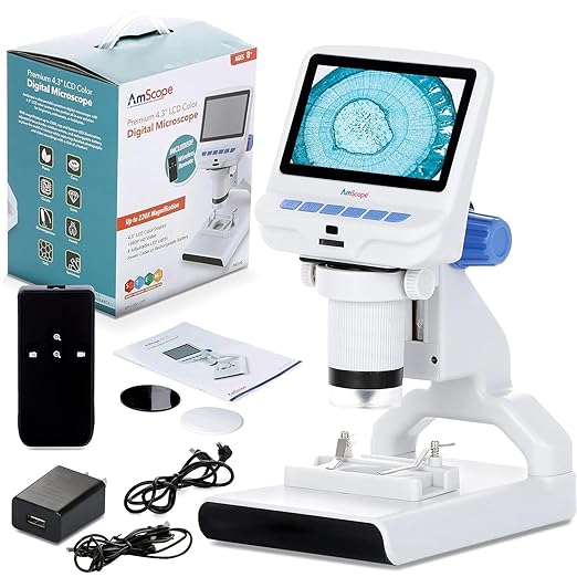 AmScope - 4.3 inch Premium 1080P HD Portable LCD Digital Color Microscope with Dual-LED Illumination - DM140