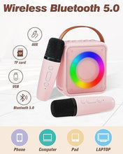 Load image into Gallery viewer, Mini Karaoke Machine for Kids Adults, Portable Bluetooth Speaker with 2 Wireless Microphones, Microphone Speaker Set with LED Disco Lights for Home Party, Birthday Gifts for Girls Boys Kid(Pink)
