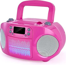 Load image into Gallery viewer, hPlay GC09 Kids Boombox, Top Loading CD Player, Bluetooth connectivity for Smartphones, Effortless AUX, USB, Radio and MP3 connectivity, Sing Along Function (Microphone not Included), Pink
