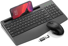 Load image into Gallery viewer, Wireless Keyboard and Mouse Combo, Ergonomic Keyboard with Wrist Rest, Phone Holder, Sleep Mode, 2.4G Lag-Free Rechargeable Compact Silent Cordless Keyboard Mouse for Windows, Mac, Laptop, PC (Black)
