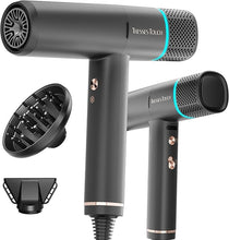 Load image into Gallery viewer, Hair Dryer, 150000 RPM Professional High-Speed Hair Blow Dryer, Negative Ionic Hair Dryer with Diffuser and Nozzle Attachment, Fast Drying and Portable Hair Dryers for Women and Men Traveling, Black
