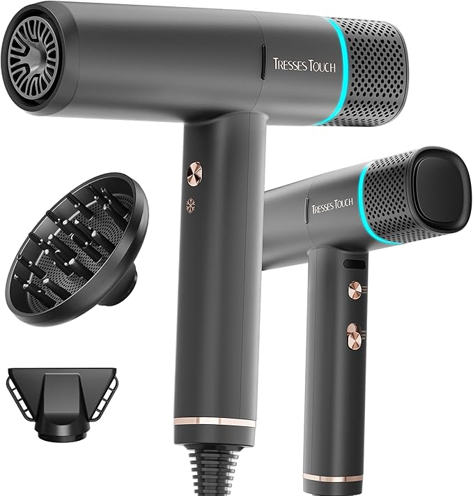 Hair Dryer, 150000 RPM Professional High-Speed Hair Blow Dryer, Negative Ionic Hair Dryer with Diffuser and Nozzle Attachment, Fast Drying and Portable Hair Dryers for Women and Men Traveling, Black