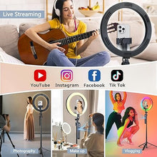 Load image into Gallery viewer, Auto Face Tracking Tripod 360° Rotation with 10&quot; RBG Ring Light, Phone Tripod &amp; Selfie Stick with Remote for Cell Phone 4&quot;-7&quot;, Motion Sensor Phone Tripod for Live Stream Vlog Video Recording
