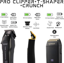 Load image into Gallery viewer, Supreme Trimmer 3-in-1 Barber Bundle | Pro Clipper, T-Shaper Trimmer &amp; Crunch Foil Shaver | Professional Beard Trimmer Men’s Hair Clipper Kit | Black
