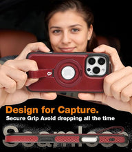 Load image into Gallery viewer, Capture Grip Loop Magnetic Stand for iPhone 16 Pro Max Case with Screen Protector, Protective iPhone 16 Pro Max Case Leather,Compatible with MagSafe,Built-in Kickstand,for Men Women, Burgundy
