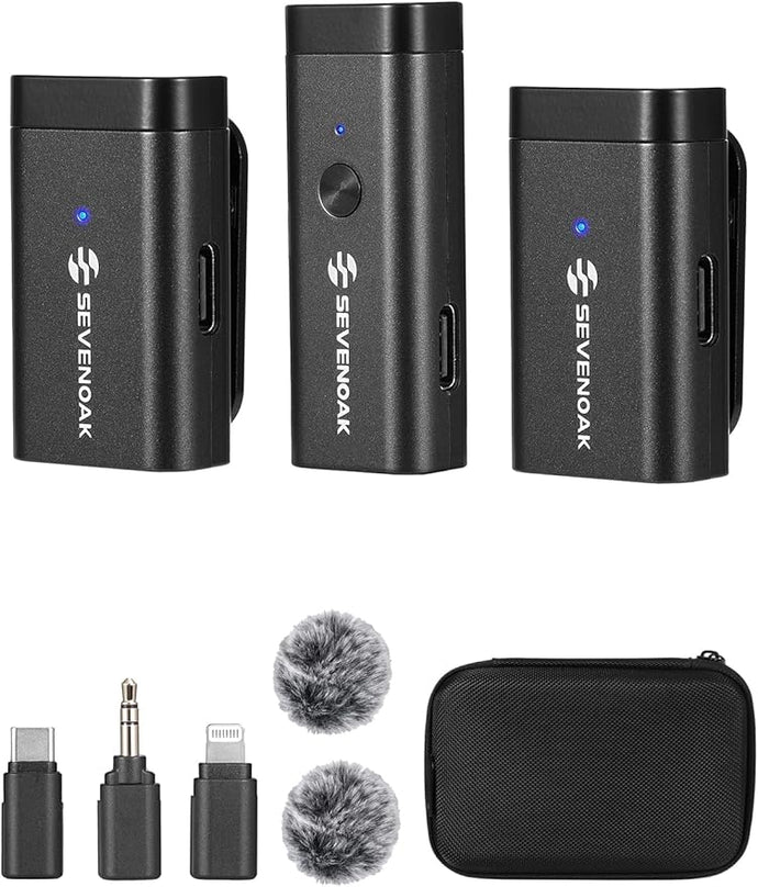 Sevenoak 3 in 1 Wireless Lavalier Microphones for iPhone/Android/Camera, Wireless Lapel Microphone System with Noise Cancelling Portable Microphone for Recording YouTube Vlog Live Stream -SKM-W1 Pro