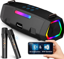 Load image into Gallery viewer, Portable Bluetooth Karaoke Machine - 60W Powerful Speaker with 2 Wireless Microphones, RGB Lights, Lightweight with Shoulder Strap, Perfect for Adults &amp; Kids, Home &amp; Outdoor Party
