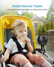 Load image into Gallery viewer, Stroller Fan Battery Operated Portable Fan USB Rechargeable Small Fan with Flexible Tripod Cooling Fan Clip on for Baby Stroller Car Seat Bike Golf Cart Beach Trip Outdoor, 3 Speeds Wind, Black
