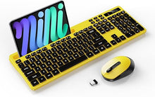 Load image into Gallery viewer, Wireless Keyboard and Mouse Combo, Soueto 2.4G Full-Sized Computer Keyboard with Phone Tablet Holder, 22 Multimedia Shortcuts, Numeric Keypad, 6 Button Silent Mouse for Windows, Mac (Yellow)
