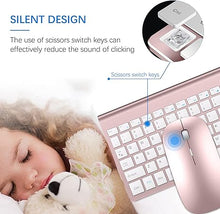 Load image into Gallery viewer, Wireless Keyboard and Mouse Ultra Slim Combo, TopMate 2.4G Silent Compact USB 2400DPI Mouse and Scissor Switch Keyboard Set with Cover, 2 AA &amp; 2 AAA Batteries,for PC/Laptop/Windows/Mac-Rose Gold White
