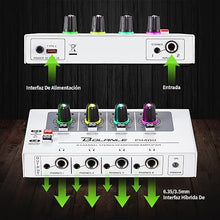 Load image into Gallery viewer, Bolanle PH400 4-Channel Headphone Amplifier 3.5mm&amp;6.35mm Jacks, Headphone Splitter with 8 Headphone Output Port, Compact Headphone Amp with Mono and Stereo Switch, 7 Color Breathing Light.
