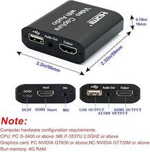 Load image into Gallery viewer, Video Capture Card with Loop Out, HDMI USB 2.0 4K HD 1080P 60FPS Game Capture Video Audio Recorder for Live Streaming for PS3/ PS4 /Xbox One/DSLR/Camcorders/Action Cam
