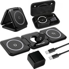 Load image into Gallery viewer, 3 in 1 Apple Charging Station for iPhone Airpods iWatch - Travel Charger for Multiple Devices, Portable Foldable Charging Station - Magnetic iPhone Charger with Adaptor&amp;Case (Black)
