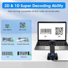 Load image into Gallery viewer, Symcode 2D Bluetooth Barcode Scanner with Wireless Charging Stand, 1968 Feet Transmission Distance 433Mhz Wireless &amp; Bluetooth Barcode Reader, Shock Dust Proof Hands Free Bar Code Scanner Blue
