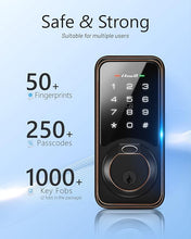 Load image into Gallery viewer, WiFi Smart Lock, Zowill DK07G Fingerprint Door Lock with APP &amp; Voice Control, 7-in-1 Smart Door Lock for Front Door, Touchscreen Keyless Entry Door Lock, Work with Alexa, Ekey Sharing, Auto Lock
