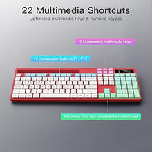 Load image into Gallery viewer, Wireless Keyboard and Mouse Combo, Soueto 2.4G Full-Sized Computer Keyboard with Phone Tablet Holder, 22 Multimedia Shortcuts, Numeric Keypad, 6 Button Silent Mouse for Windows, Mac (Red)
