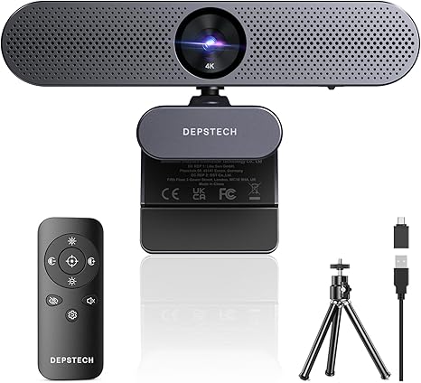 DEPSTECH 4K Webcam with Remote Control, Ultra HD Webcam with Microphones, Noise-Canceling, AutoFocus, Low-Light Correction, Privacy Cover, Web Camera for PC/Mac/Laptop/Desktop/Zoom/Teams