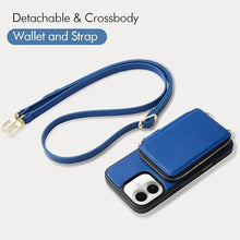 Load image into Gallery viewer, ZVE for iPhone 16 Wallet Case, Leather Zipper Wallet Case Protective Handbag Flip Phone Cover with Crossbody Wrist Strap for iPhone 16 6.1&quot; Navy Blue
