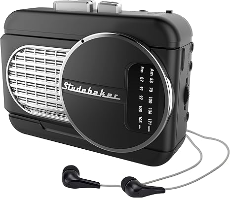 Studebaker Walkabout II Walkman Personal Stereo Cassette Player with AM/FM Radio and Built-in Speaker (Black/Silver)