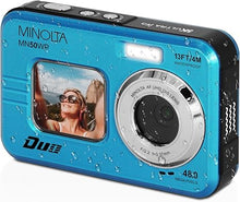 Load image into Gallery viewer, Minolta 48 Mega Pixels Underwater Digital Camera with Autofocus, 5K Video &amp; Dual LCD, Blue
