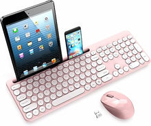 Load image into Gallery viewer, LeadsaiL Wireless Keyboard and Mouse Combo, Full-Sized Ergonomic Computer Keyboard with Phone Tablet Holder, 2.4GHz Silent Cordless Keyboard Mouse Set for Windows Laptop, PC, Desktop - Pink
