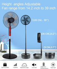 Load image into Gallery viewer, UN UNITEDTIME Foldable Fan Foldaway Oscillating with Remote Control, 10800mAh Battery Operated Fans, Portable for Outdoor, Courtyard, Beach,Travel, Room,4 Speeds, with Timer night light (Black)
