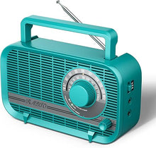 Load image into Gallery viewer, Radio with Bluetooth, Radio Portable AM FM, Plug in Wall and Play, or AA Battery Operated Radios, Best Reception Vintage Retro Radio Built in Clear Speaker Headphone/AUX in Jack Green
