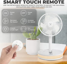 Load image into Gallery viewer, VENTY Portable Fan - Wireless Battery Operated Fan, 48HR Run Time 16000MAH Battery, Oscillating Rechargeable Fan, Remote Control &amp; LED Lighting, Folding Telescopic Camping Fan (White with Case)
