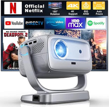 Load image into Gallery viewer, Projector with WiFi and Bluetooth Portable Outdoor: [Auto Focus/Keystone/360° Stand] Smart TV 4K Movie Projector with Apps Netflix Licensed 850 ASIN Dolby Audio 400&quot; Zoom Android Home Camping Ceiling
