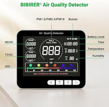 Load image into Gallery viewer, 14 in 1 Air Quality Monitor Indoor with Beep Alarm, 6 AQI Air Quality Detector with PM1.0|PM2.5|PM10|HCHO|TVOC|AQI|Temperature|Humidity|Time for Home, Hotel, Office, Car, Battery Powered Air Monitor
