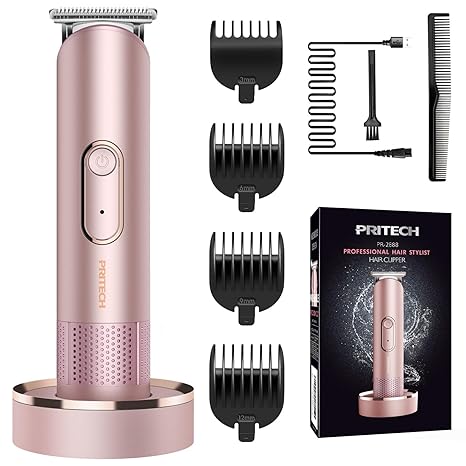 PRITECH Bikini Trimmer for Women, Waterproof Pubic Hair Trimmer Women for Wet & Dry Use, Electric Shaver for Women, Women Electric Razor with Standing Recharge Dock