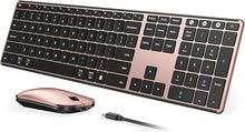 Load image into Gallery viewer, Wireless Bluetooth Keyboard and Mouse Combo (USB + Dual BT), seenda Multi-Device Rechargeable Slim Keyboard and Mouse, Compatible for Win 7/8/10, MacBook Pro/Air, iPad, Tablet - Black Rose Gold
