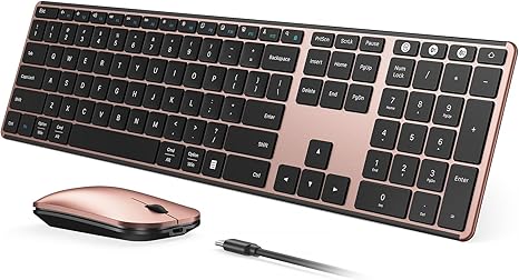 Wireless Bluetooth Keyboard and Mouse Combo (USB + Dual BT), seenda Multi-Device Rechargeable Slim Keyboard and Mouse, Compatible for Win 7/8/10, MacBook Pro/Air, iPad, Tablet - Black Rose Gold