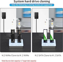Load image into Gallery viewer, AOKO M.2 SSD Cloner NVMe Duplicator,Dual-Bay 20Gbps NVMe Clone Docking Station, 2-in-1 NVMe M.2 Duplicator for NVMe/SATA NGFF SSD Size 2280/2260/2242/2230/22110/2580
